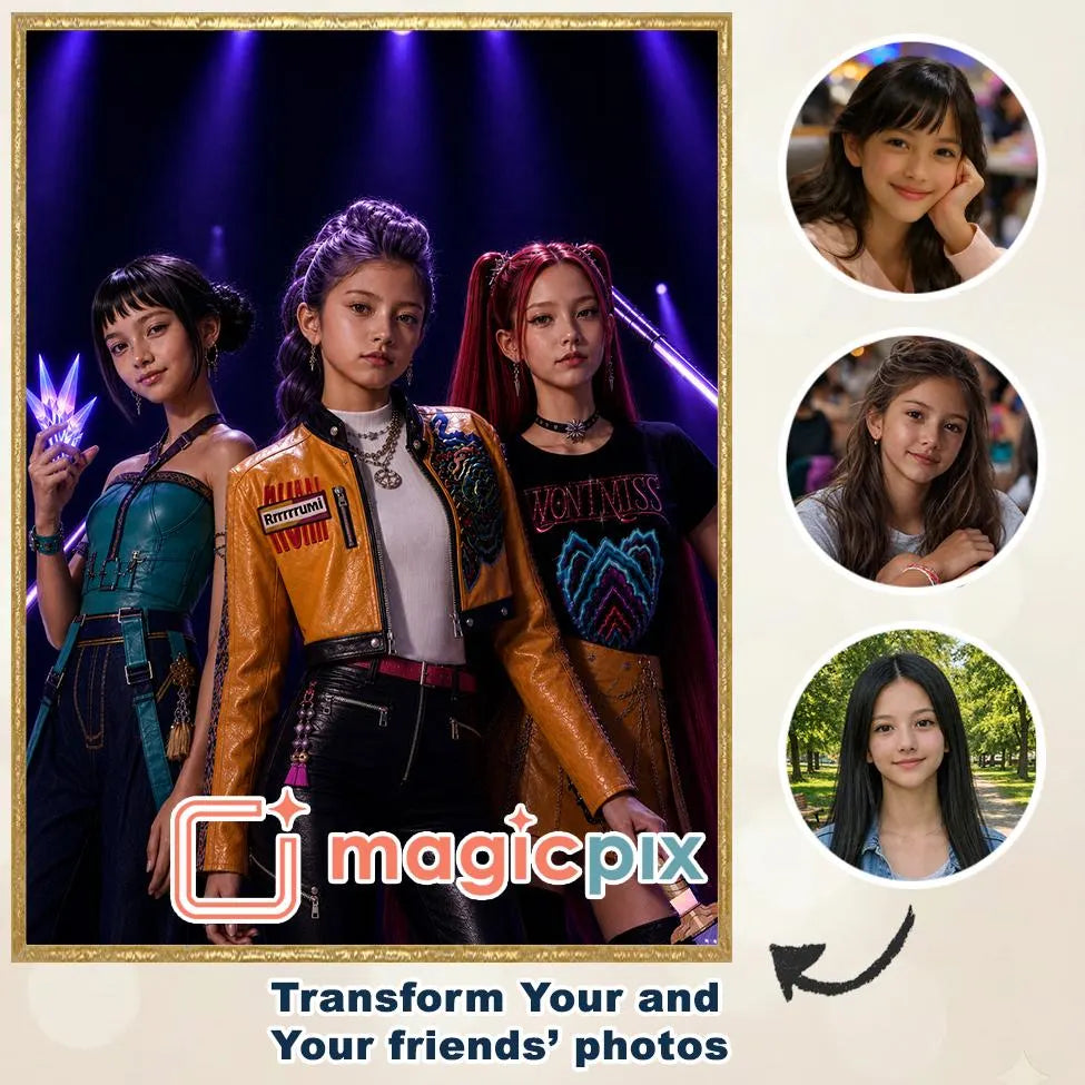 Custom K-pop Demon Hunter Group Portrait